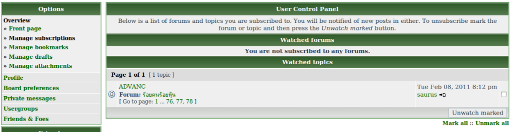 User Control Panel -&gt; Manage subscriptions